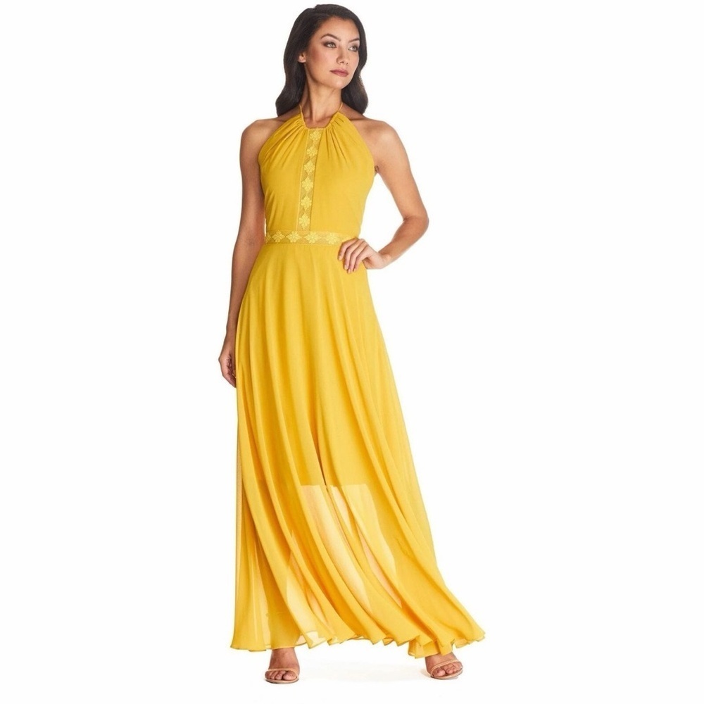 DRESS THE POPULATION Odette Halter Neck Maxi Dress With Lace Detail Size L